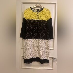 Weekend Max Mara Yellow and Black 3/4 Sleeve Cocktail Dress